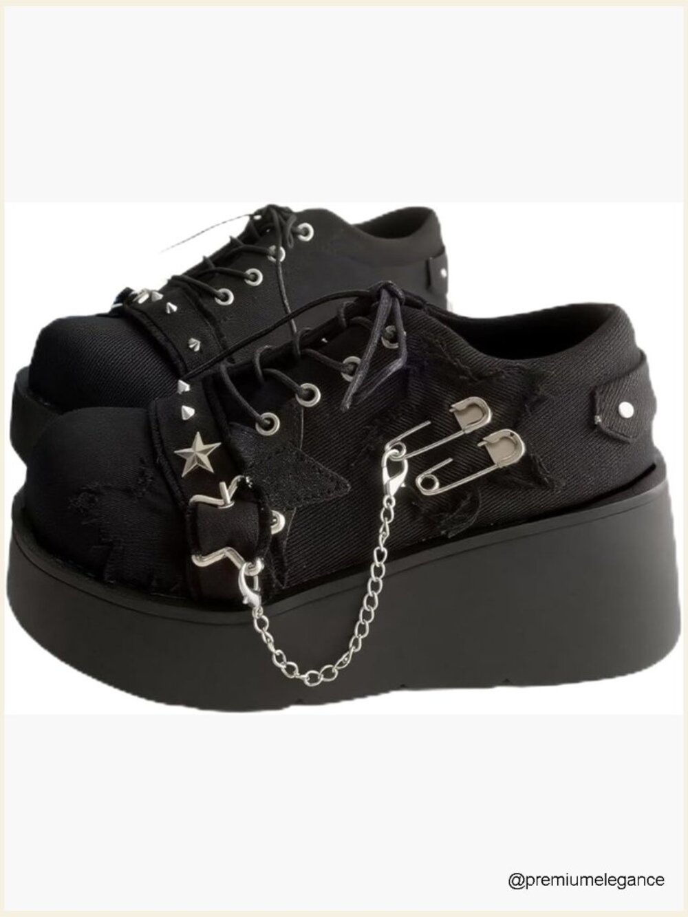 Gothic Lace Up Platform Boots Wedge Ankle Bootie with Chain Star